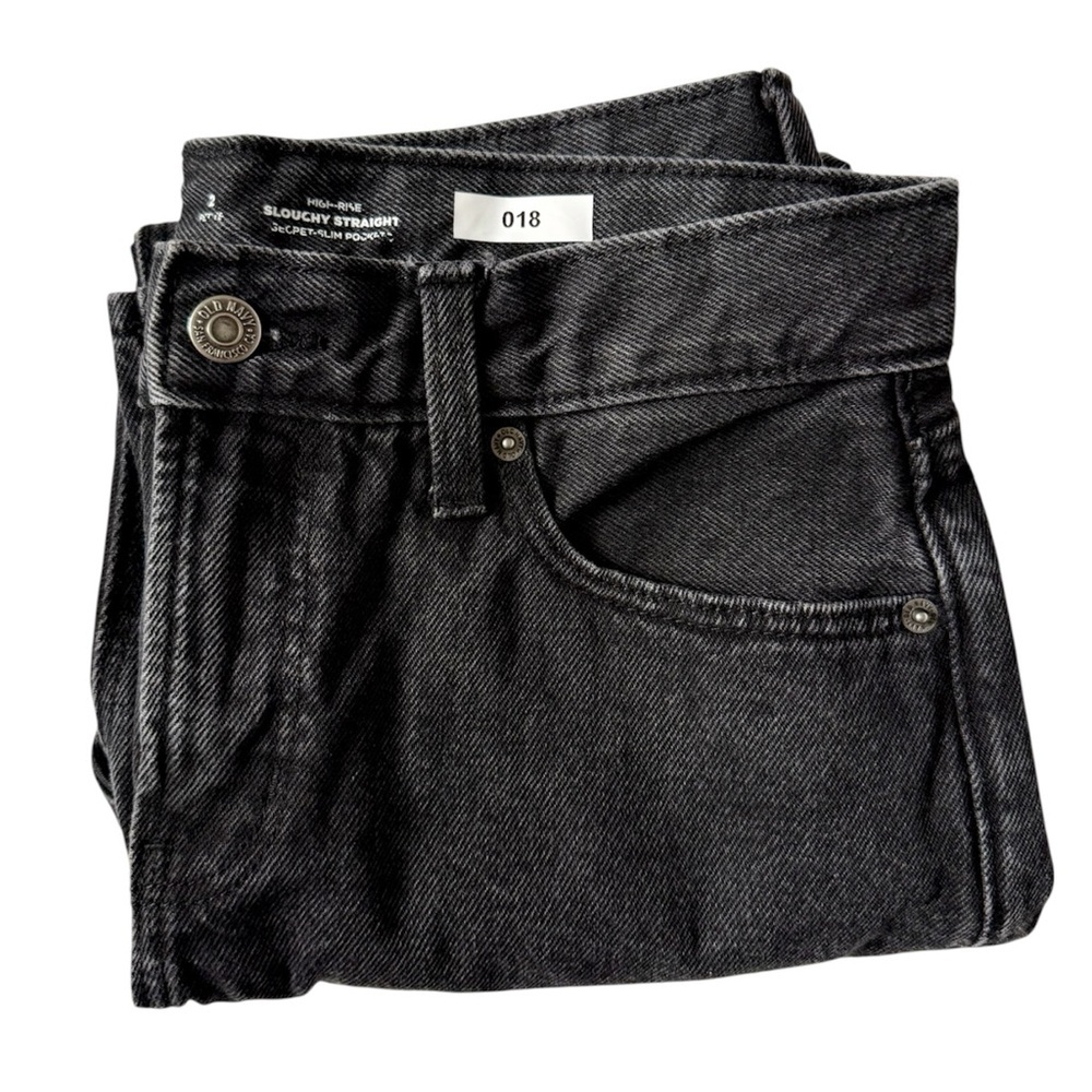 Old Navy Cropped High-Rise Slouchy Straight Jeans Washed Black 2P
